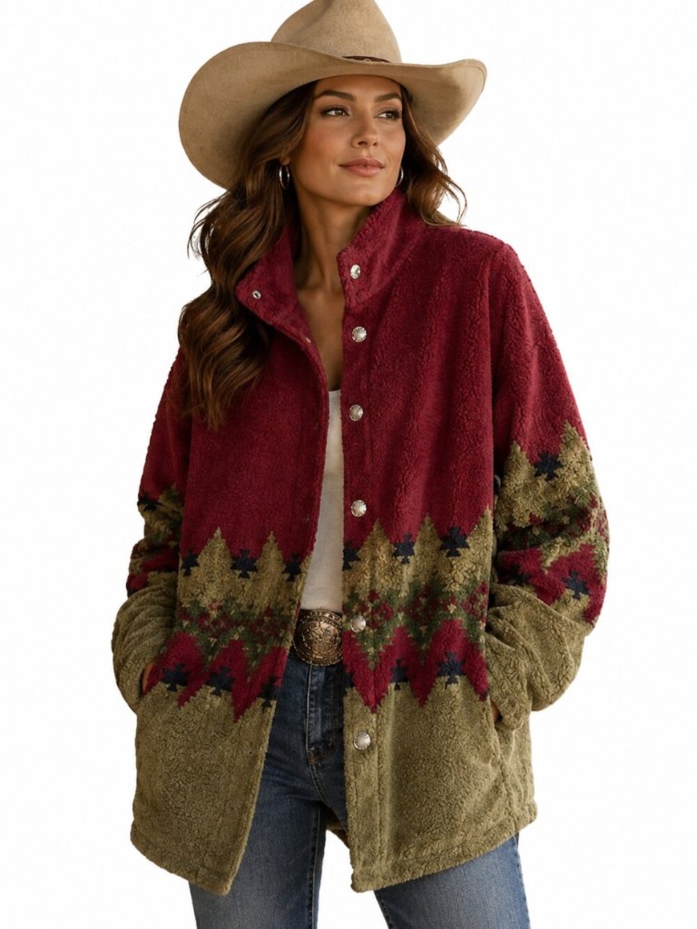Vintage Black Diamond Aztec Fleece Jacket Southwestern Western USA Women XL‎